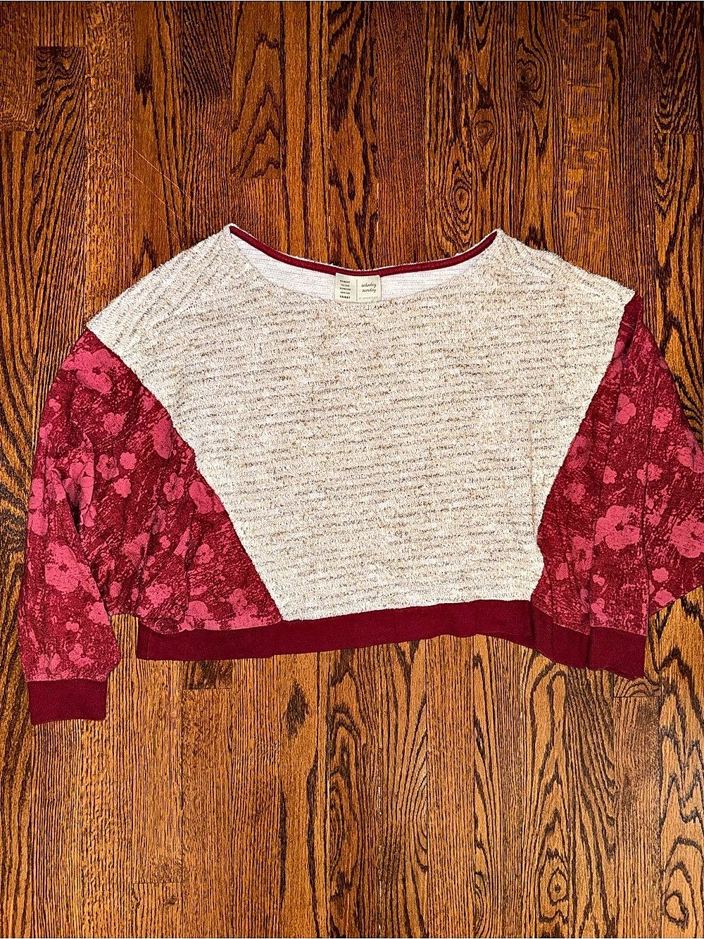 Saturday Sunday Floral Color Block Sweatshirt in Pink & Cream Size Small